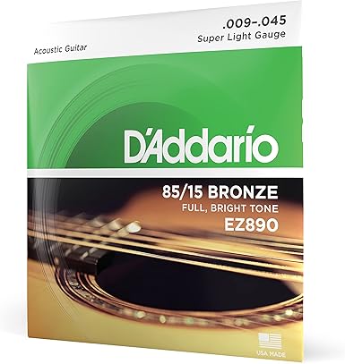 D'Addario Guitar Strings - Acoustic Guitar Strings - 85/15 Bronze - For 6 String Guitar - Full, Bright Tone - EZ890 - Super Light, 9-45