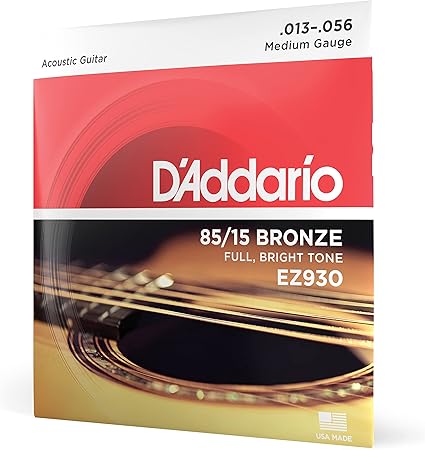 D'Addario Guitar Strings - Acoustic Guitar Strings - 85/15 Bronze - For 6 String Guitar - Full, Bright Tone - EZ930 - Medium, 13-56